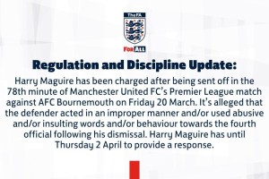 开云-官方：因对阵樱桃染红后对四官行为不当，马奎尔被英足总指控